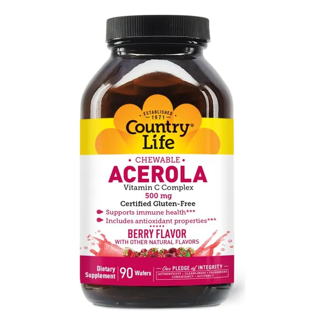 Acerola Vitamina C 500 Mg Country Life 90 Masticables Bayas