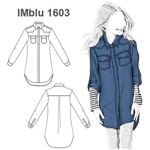 Molde, Patrón Blusa Jeans Extra Larga Niña Nena