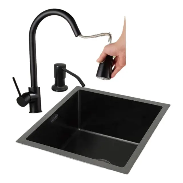 Combo 50x44cm Lavadero Cocina Acero Mezcladora Extraible Ng