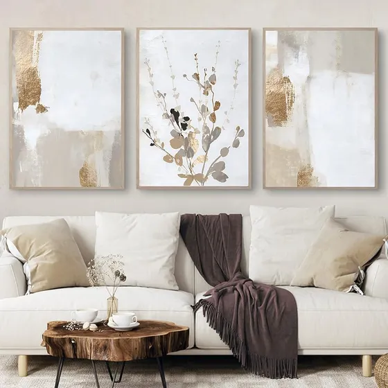 Lienzo Abstracto Beige Arte Para Pared Floral