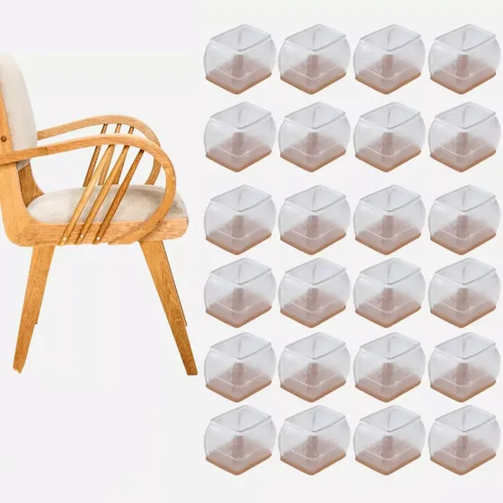 Kit 24 Pé Cadeira Retangular Pezinho De Silicone Protetora