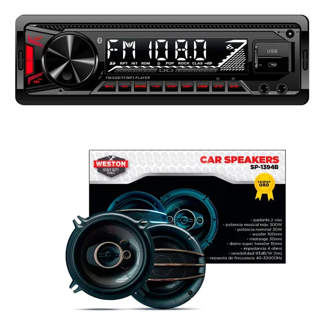 Combo Radio 1 Din Usb Bluetooh Frente + Parlantes 5 Pulgadas
