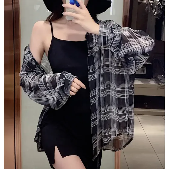 Camisa Cuadros En Gasa Importada Oversize