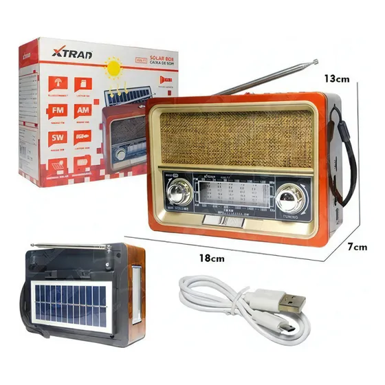 Rádio Recarregavel Retro Bluetooth Usb Am/fm Placa Solar Cor Marrom 110V/220V