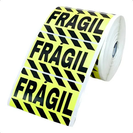 Etiqueta Selo Fragil Zebrado Amarelo 100x60 Mm 500 Etiquetas Amarelo