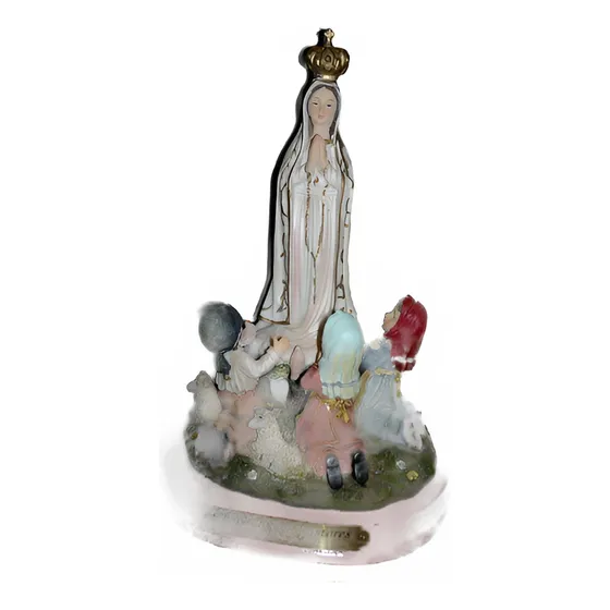 Figura Imagen Virgen  Fátima Con Pastorcitos Di Angelo 18 Cm