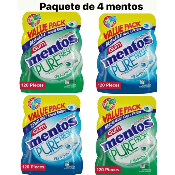 4 Paq. De Mentos Sin Azúcar 120 Unidades Verdes Y Azules