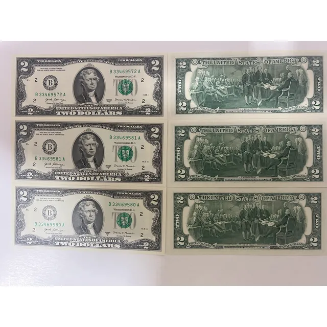 Set De 3 Billetes Unc. 2 Dolares Consecutivos Serie A 2017