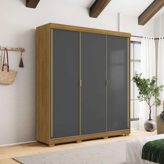 Guarda Roupa Po Casal 3 Portas De Correr 100% Mdf Reforçado