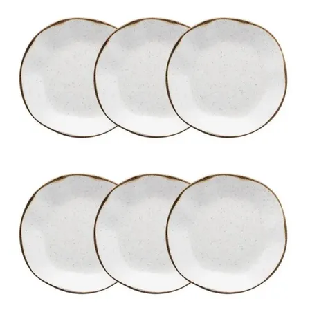 Conjunto De 6 Pratos Fundos 22,5cm Ryo Maresia Branco E Marrom