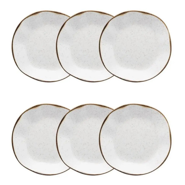 Conjunto De 6 Pratos Fundos 22,5cm Ryo Maresia Branco E Marrom Conjunto De 6 Pratos Fundos 22,5cm Ryo Maresia Branco E Marrom