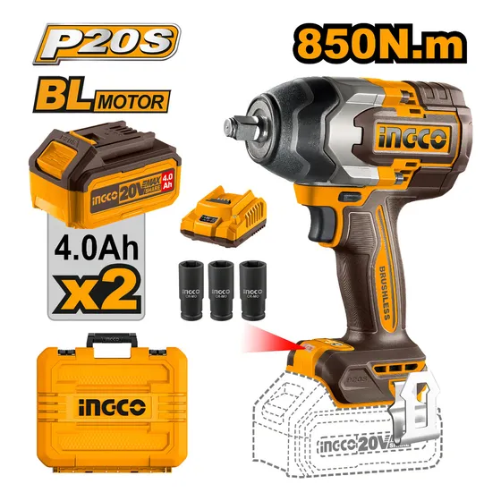 Llave De Impacto 850nm 20v P20s C 2bat+carg+valija Color Naranja claro Frecuencia 50Hz/60Hz