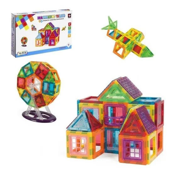 Juego De Bloques Magnéticos Construcción 70 Pzs Tiraboschi