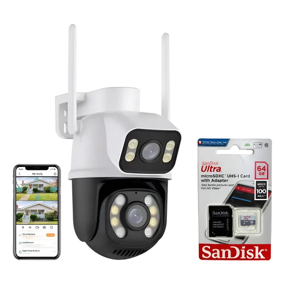 Kit Câmera Lente Dupla Externa + Cartão De Memória Sd 64gb