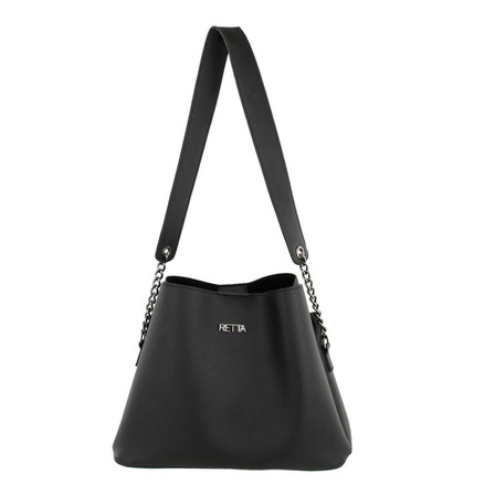 Bolsa saco Retta Liz design liso de sintético  preta com alça de ombro preta alças de cor preto