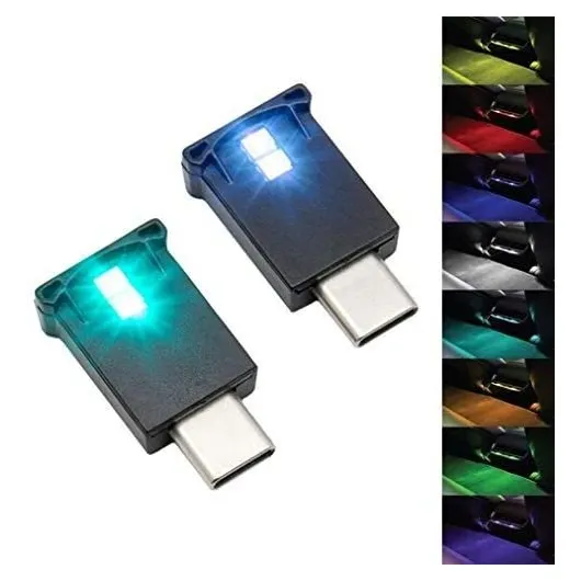 Usb Aozita Mini Tipo C Led Ajustable Rgb Paquete De 2 -negro
