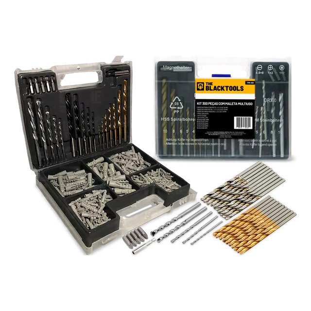 Kit Jogo De Ferramentas Multiuso 300 Peças C/ Maleta Brocas