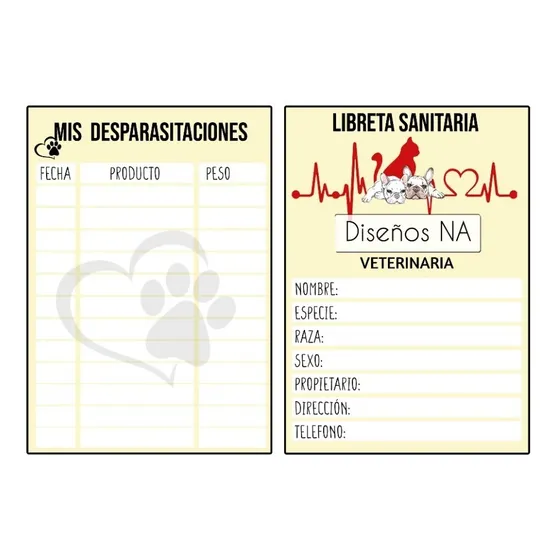 50 Libretas Sanitarias Veterinaria Vacunación 15x10cm