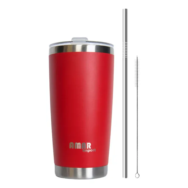 Vaso Térmico 20 Oz De Acero Inoxidable Con Tapa Y Pitillo