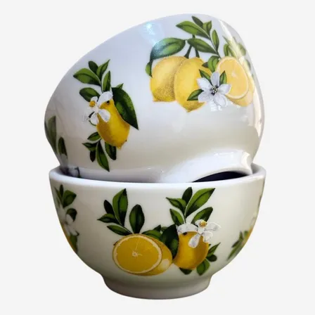 Kit 2 Bowl Combuca Petisqueira Porcelana Limão Siciliano Branco