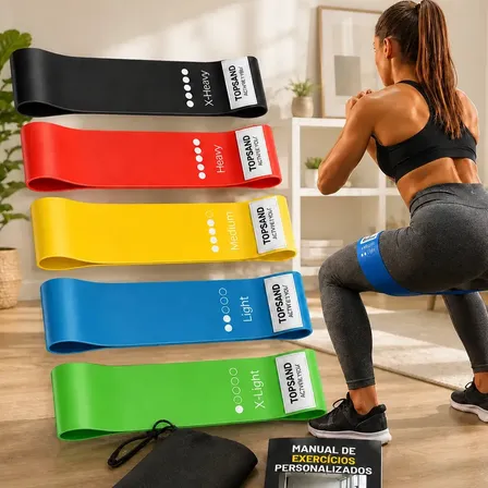 Kit 5 Faixas Elásticas Mini Band Super Band P/ Treino Exercícios Academia Funcional Fisioterapia Resistência Extensor Esporte Ginástica Pilates Cross Training + Manual De Treinos Topsand Activewear
