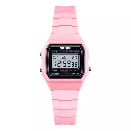 Reloj Niños Skmei 1460 Digital Alarma Cronometro Luz Led Color de la malla Rosado Color del fondo Blanco