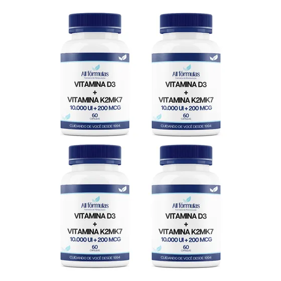 Vitamina D3 10.000 Ui + Vit K2 200 Mcg 60 Cp - Kit 4 Frascos