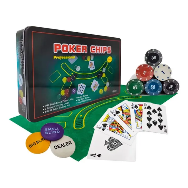 Juego De Poker Cartas + 300 Fichas + Paño Estuche Black Jack