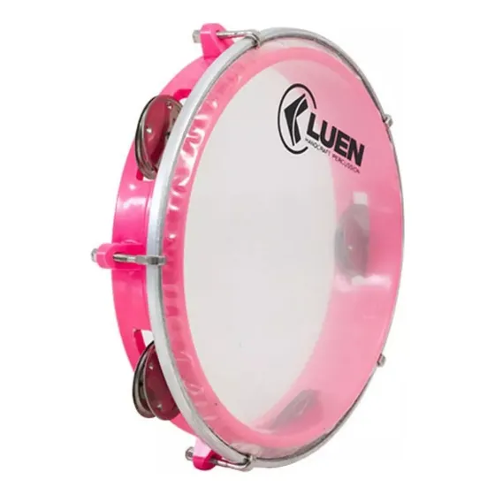 Pandeiro Luen Rosa 8 Pol Profissional Pele Cristal Palt Inox Rosa