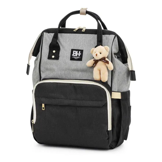 Bolsa Mochila Maternidade Impermeável Bebê Menino Menina Cor Cinza e Preto