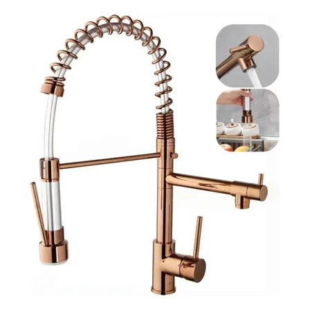 Torneira Cozinha Gourmet Misturador Monocomando 50cm Acabamento Brilhante Cor Dourado-rose