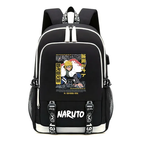 Naruto Mochila Madara Uchiha Mochila Escolar Preta Com Usb P