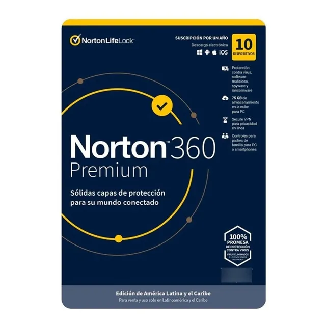 Norton Antivirus 360 Premium  10 Dispositivos  75gb  1 Año