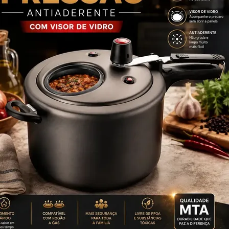 Panela De Pressão Antiaderente Com Visor Grafite 4,5 Litros MTA