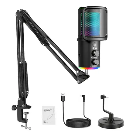 Microfone Gamer Profissional Cardioid Com Braço Articulado Preto