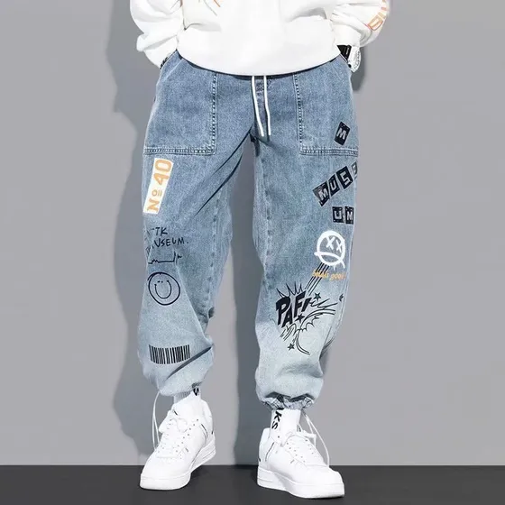 Pantalones Holgados De Mezclilla Hip Hop Con Estampado De Le