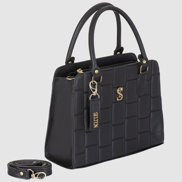 Bolsa Feminina Transversal E Alça De Mão E Selten Cor Preto Liso Ouro
