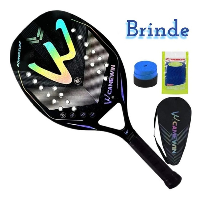 Camewin Beach Tennis Raquete Carbono Fibra Vidro Com Capa E 2 Overgrip Cor Preto Camewin Beach Tennis Raquete Carbono Fibra Vidro Com Capa E 2 Overgrip Cor Preto
