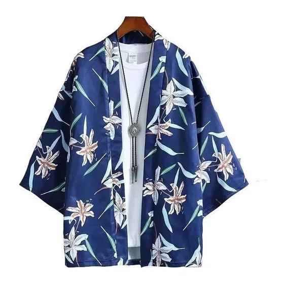 Camisa Para Hombre Kimono Diseño De Flores Japonesas