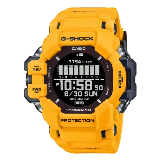 Reloj Casio G-shock Rangeman Touch Solar Gpr-h1000-9 Correa Amarillo Bisel Amarillo Fondo Negro