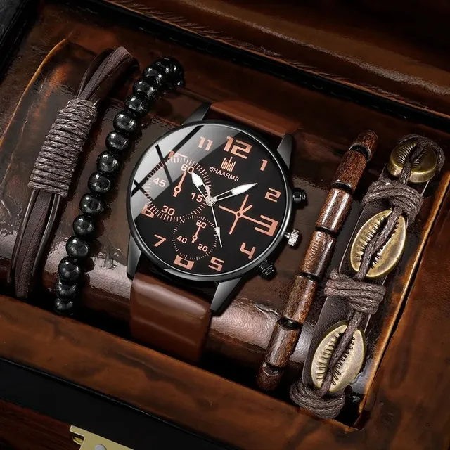 5 Piezas Reloj Deportivo De Cuarzo + Pulseras A La Moda