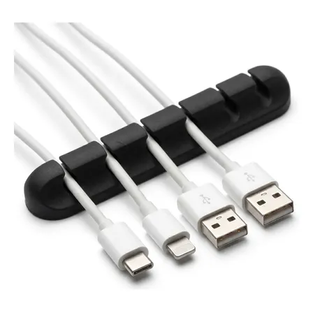Organizador Fios E Cabos Adesivo 3m Para Mesa (3,5,7 Cabos) Preto 7 Entradas