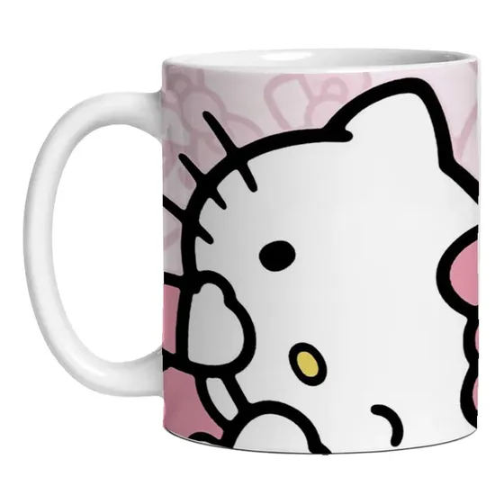 Taza Cerámica Coleccion Hello Kitty Diseños Exclusivos Blanco Hello Kitty De Costado