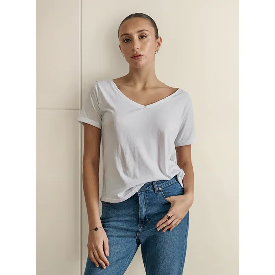 Remera Mujer Manga Corta Escote V Algodón Premium
