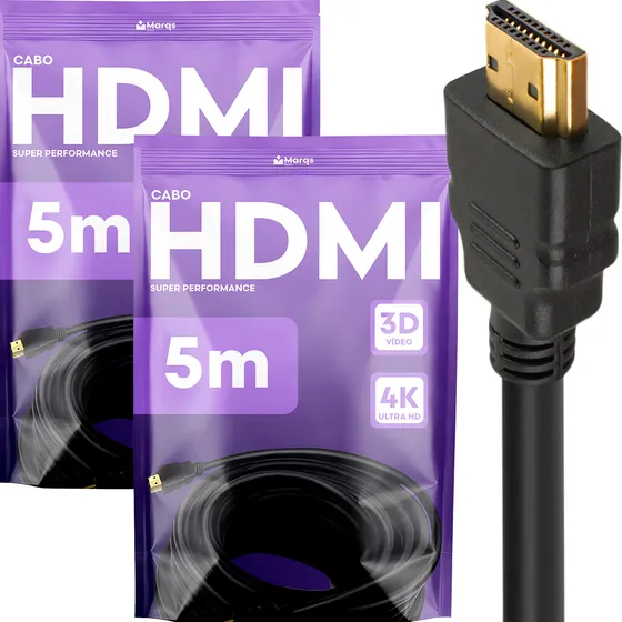 Kit 2 Cabos Hdmi 5m Metros Mts 4k 3d Full Hd Blindado Gold