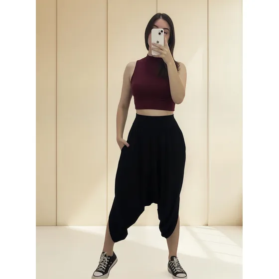Calça Maxi Saruel Com Bolso