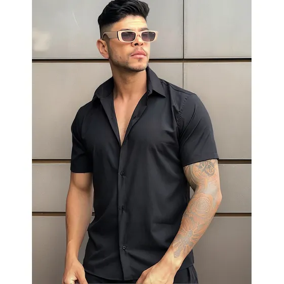 Conjunto Masculino Viscose Liso Floral Camisa Praia Verão 
