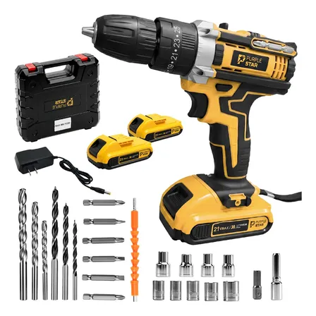Parafusadeira Furadeira De Impacto 21v 2 Bateria 10mm Maleta Amarelo 127/220v