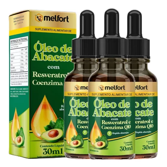 3 Óleo De Abacate Com Coenzima Q10 Resveratrol Niacina Sabor Neutro Melfort Nutrição Natural