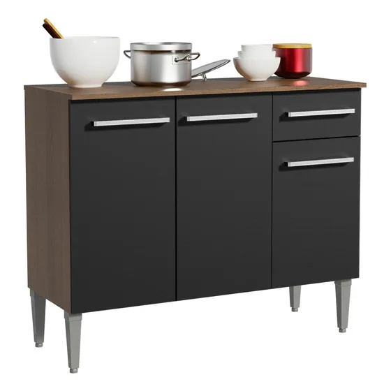 Gabinete Bajo Cocina Madesa Emilly 3 Puertas Color Marrón/Negro
